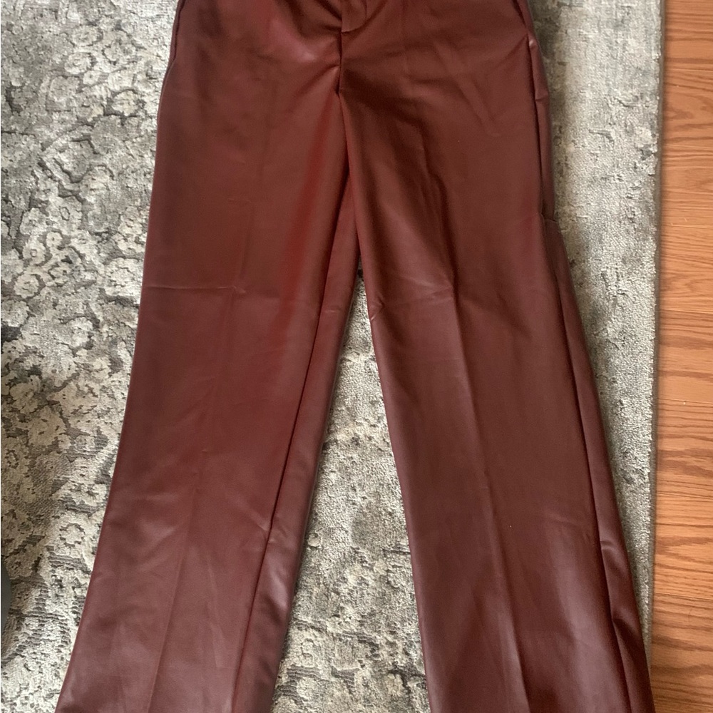 NWT BBJ Los Angeles Dark Rust coloured pleather high rise fit trousers size S